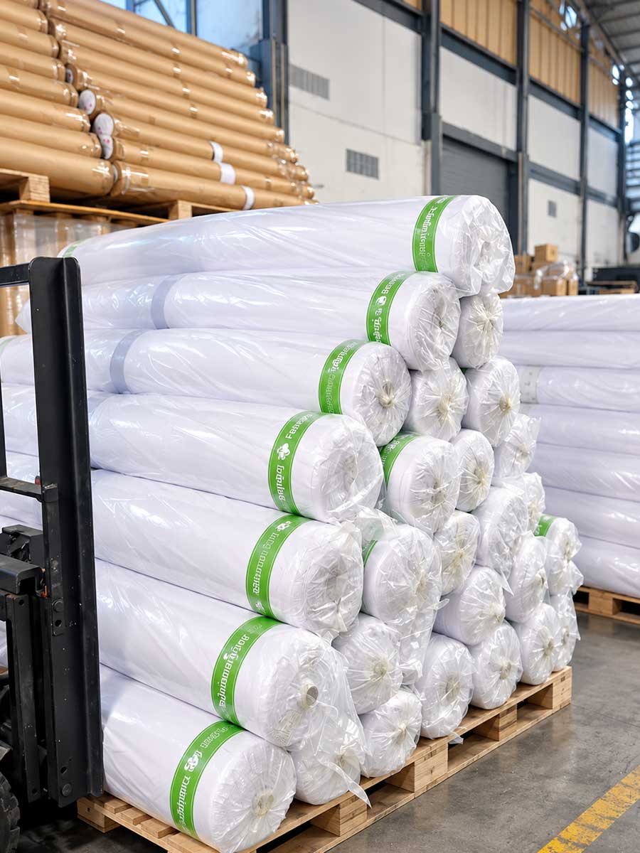 Polyester fabric rolls in textile supply